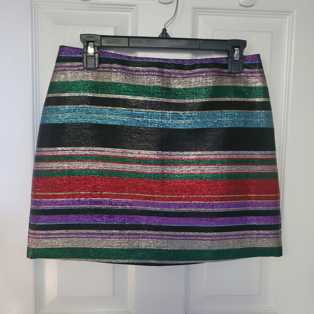 Trina Turk Colorful Striped Pencil Skirt Metallic